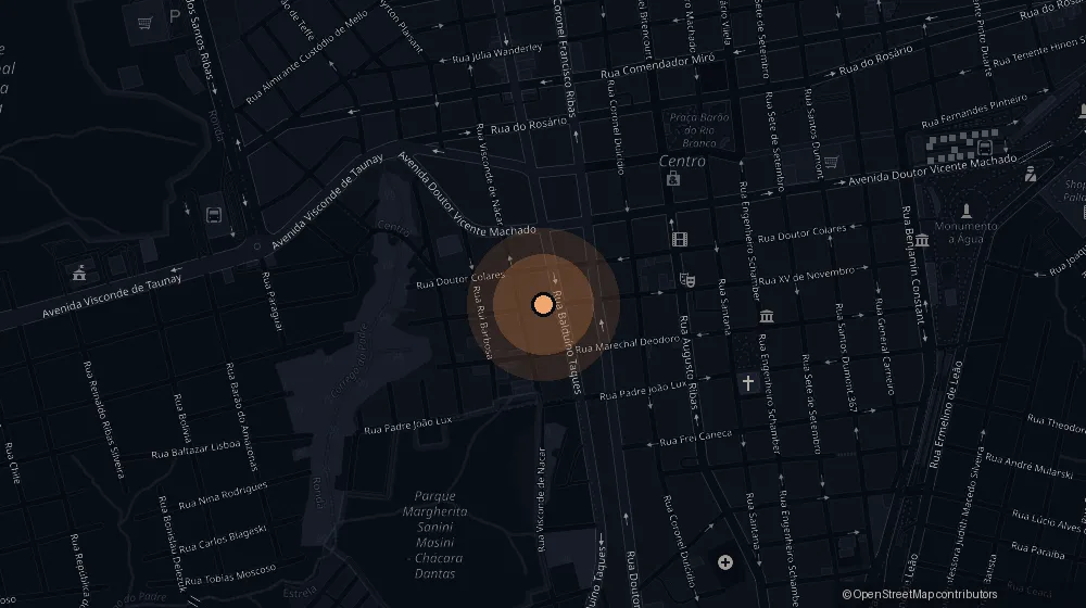 Mapa do centro de Ponta Grossa com a localização da clínica na Rua Quinze de Novembro